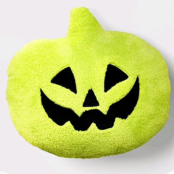 Target Hyde & EEK! 2024 Oval Pumpkin Faux Shearling Halloween Pillow Neon Green - Picture 1 of 3